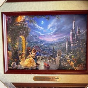 Thomas Kinkade Beauty and the Beast Dancing in the moonlight 
Canvas -Burl Frame